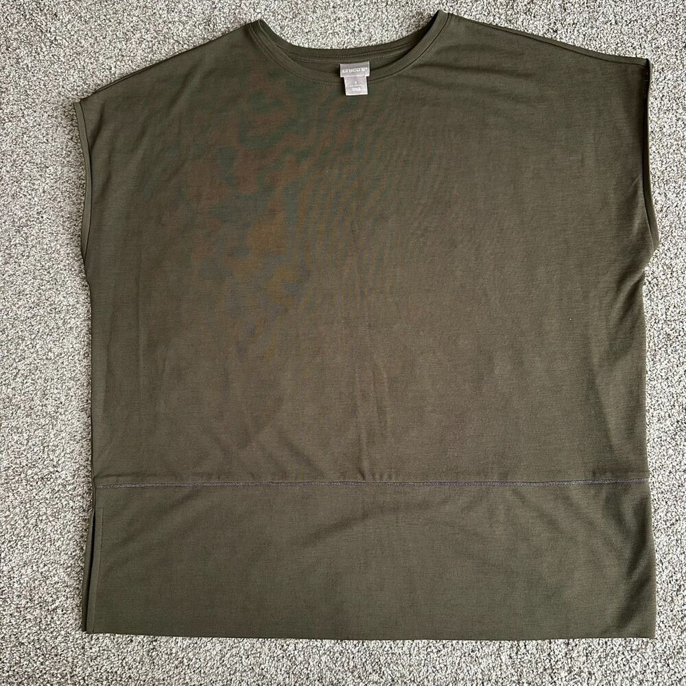 Chico's Womens Size XL Olive Green Sleeveless Boxy Top Contrast Stitch